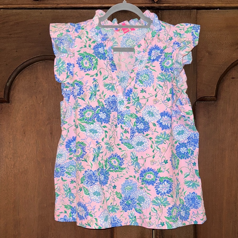 Lilly Pulitzer pink ruffle blouse XL